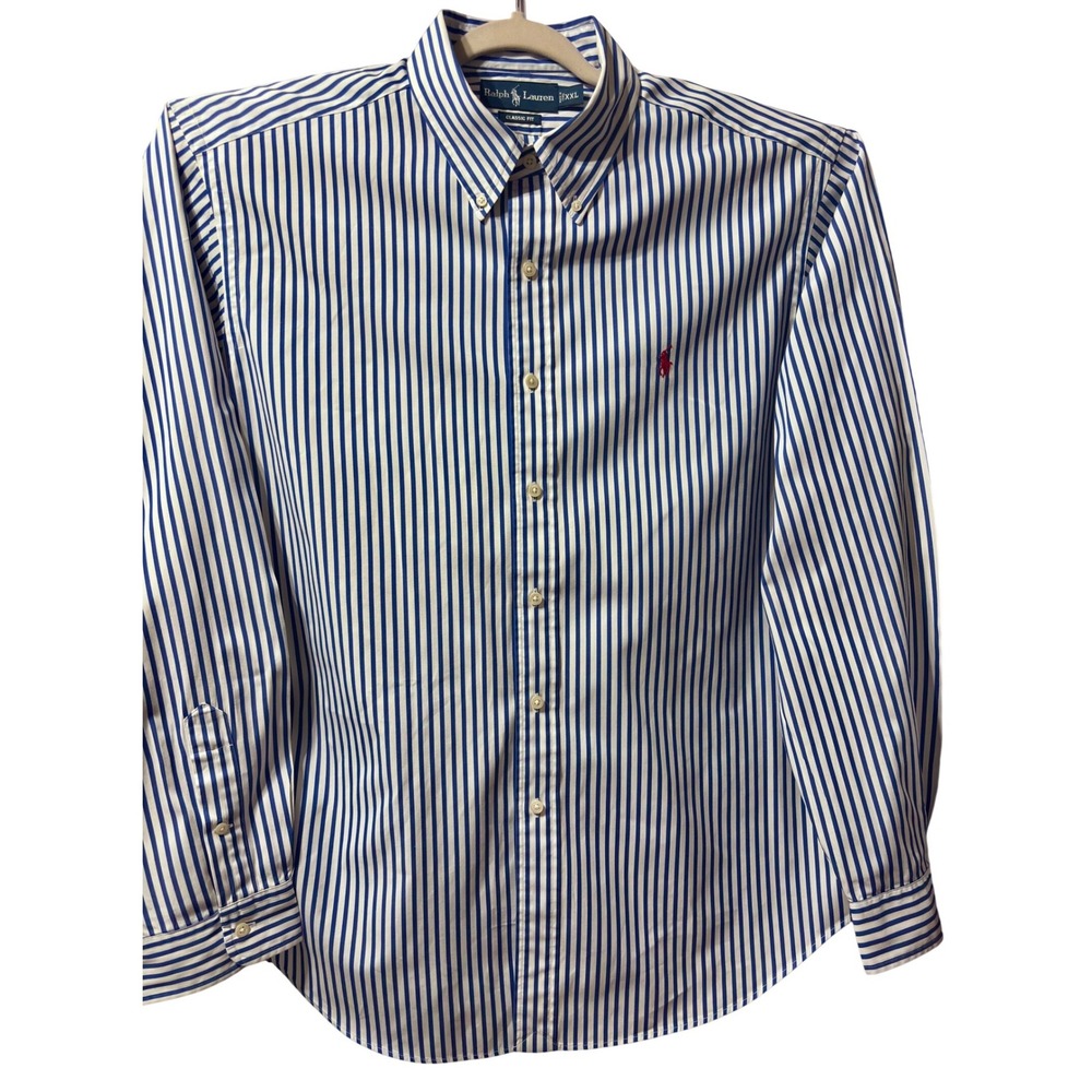 Ralph Lauren Button Down Mens XXL 52" x 32" Blue White Classic Fit Striped Pony - Picture 3 of 8